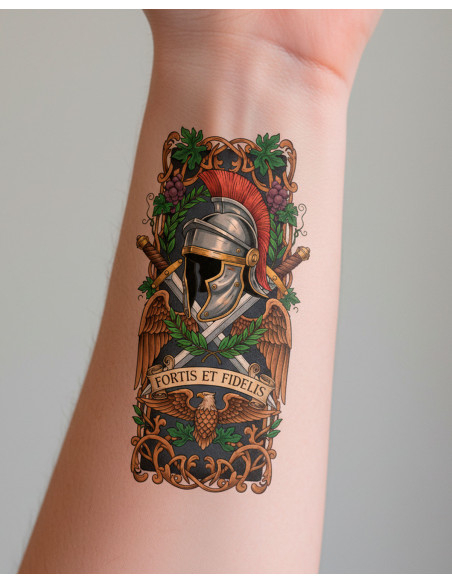 Roman-themed temporary tattoo, in color Roman-themed temporary tattoo, in color
