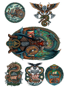 Temporary Viking Theme Tattoo, in color