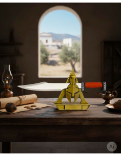 Support pack with letter opener and Spartan helmet stand