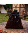 Medieval fanny pack with cord closure, genuine suede leather