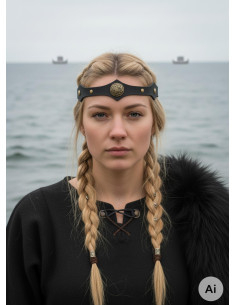 Viking tiara with Celtic knots and serene waves in black 2