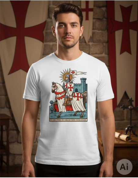 Men's White T-Shirt with Templar Theme