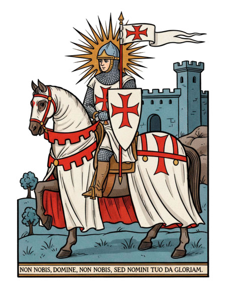 Men's White T-Shirt with Templar Theme