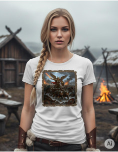 Women's White T-Shirt with Freya, Viking Goddess
