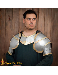 Medieval steel pauldrons with brass trim, Hussar model 2