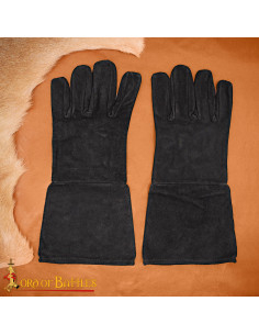 Medieval suede leather gloves, black color