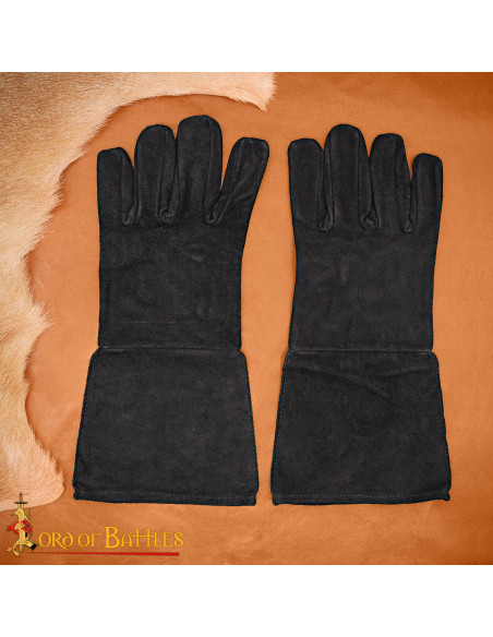 Medieval suede leather gloves, black...