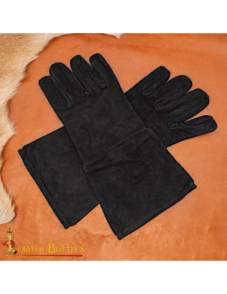 Medieval suede leather gloves, black...