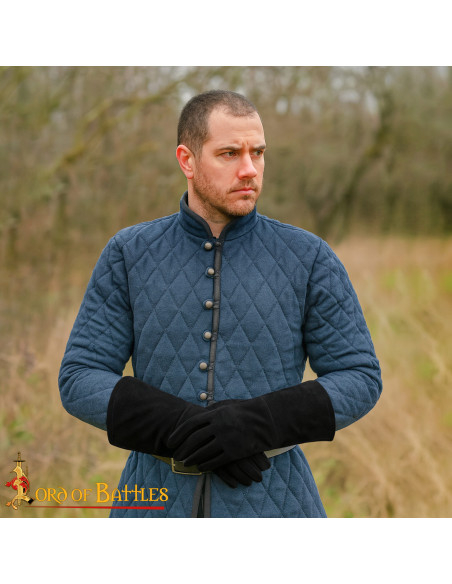 Medieval suede leather gloves, black...