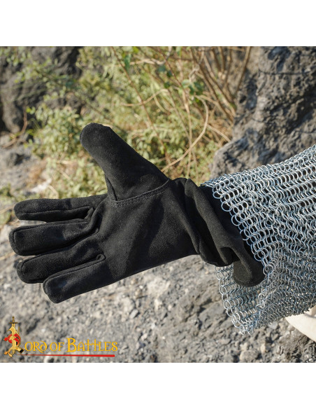 Medieval suede leather gloves, black...