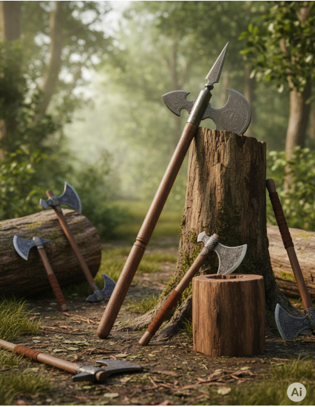 Aged medieval axe, 61 cms.