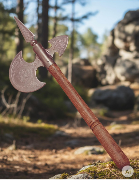 Aged medieval axe, 61 cms.