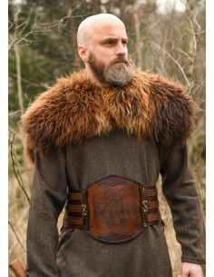 Viking leather belt with embossing, brown