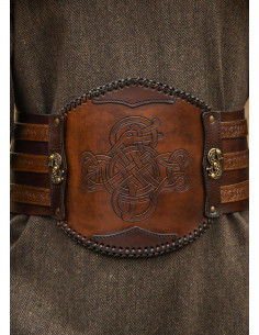 Viking leather belt with embossing, brown 2