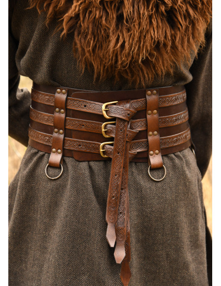 Viking leather belt with embossing,...