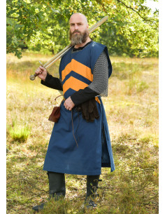 Medieval tabard with stripes, blue and yellow