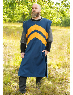 Medieval tabard with stripes, blue and yellow 2