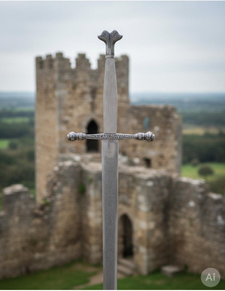 Carlos V sword, rustic engraved blade