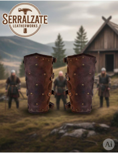 Viking-Medieval Greaves Badulf in Brown