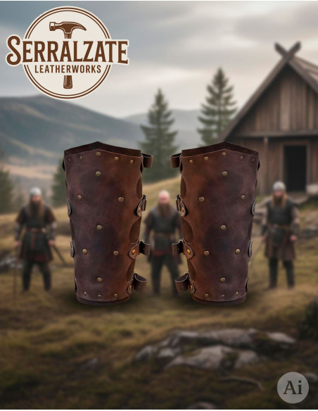 Viking-Medieval Greaves Badulf in Brown