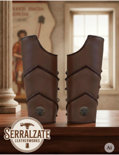 Roman legionary greaves in brown leather