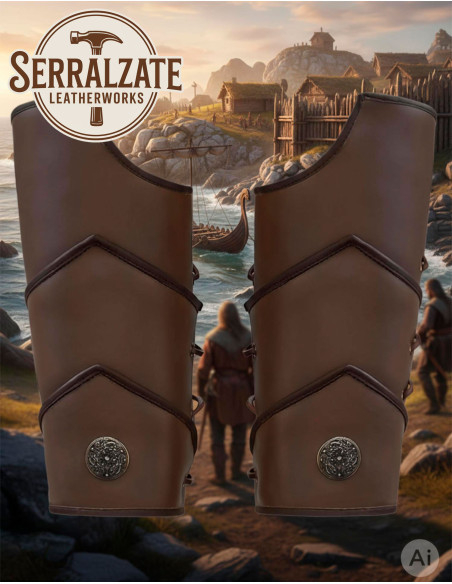 Roman legionary greaves in brown leather Roman legionary greaves in brown leather