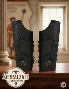 Roman legionary greaves in black leather