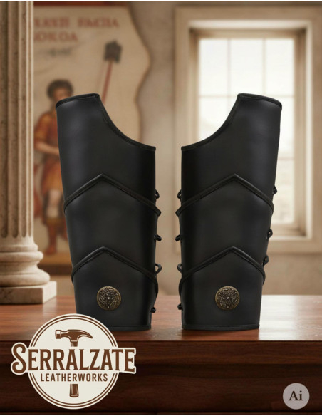 Roman legionary greaves in black leather