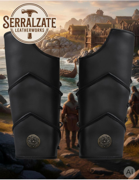 Roman legionary greaves in black leather