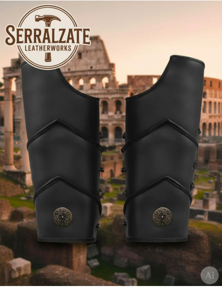 Roman legionary greaves in black leather