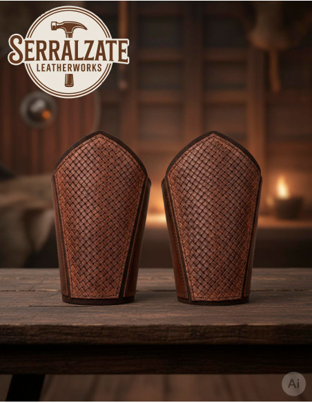 Viking scale greaves in brown leather Viking scale greaves in brown leather