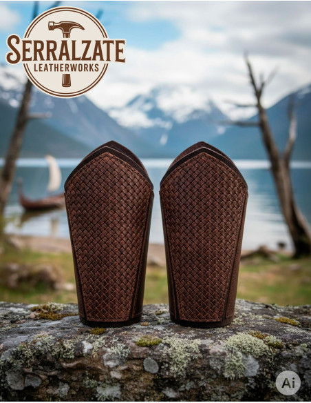 Viking scale greaves in brown leather Viking scale greaves in brown leather