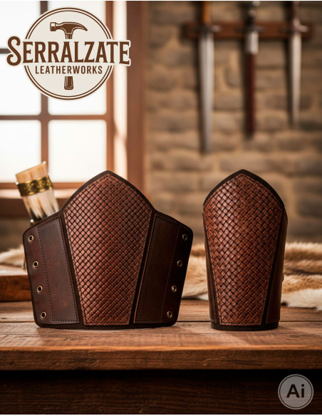 Viking scale greaves in brown leather Viking scale greaves in brown leather