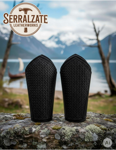 Viking scale greaves in black leather