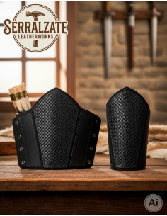 Viking scale greaves in black leather 2