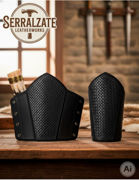 Viking scale greaves in black leather Viking scale greaves in black leather