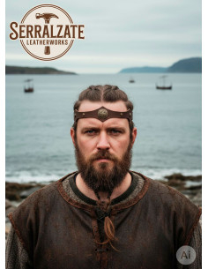 Viking tiara with Celtic knots and serene waves in brown 2