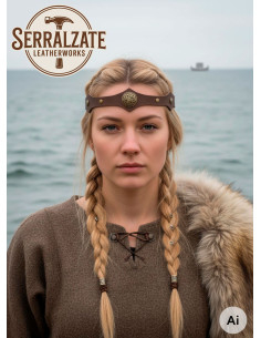 Viking tiara with Celtic knots and serene waves in brown