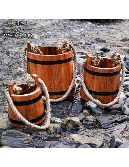 Rustic wooden water bucket, various...