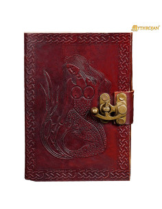 Medieval Diary with Brown Leather Cover featuring Mermaid...