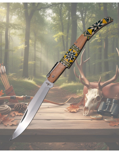 Third ratchet pocket knife with Maple Wood handle inlaid series