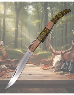 Third ratchet knife with imitation damascene handle,...