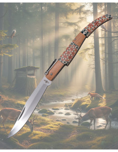Third ratchet knife with imitation inlay handle, Maple...