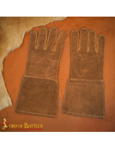 Medieval suede leather gloves, brown color