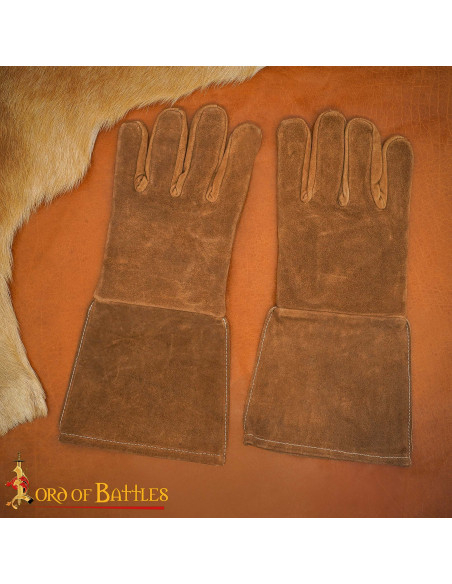 Medieval suede leather gloves, brown...