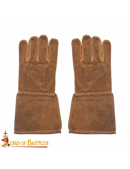 Medieval suede leather gloves, brown...