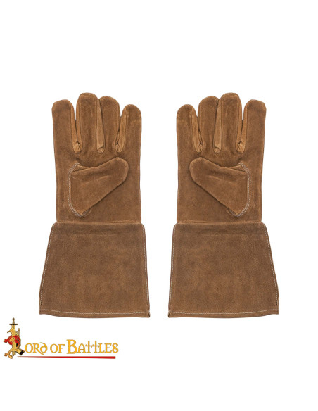Medieval suede leather gloves, brown...
