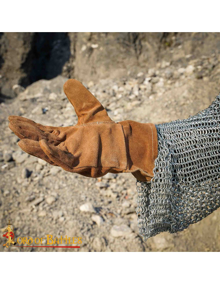 Medieval suede leather gloves, brown...