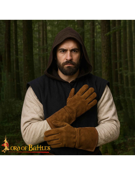 Medieval suede leather gloves, brown...