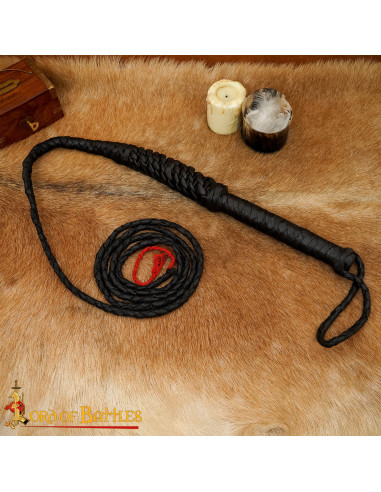 Medieval black leather whip hand-braided (242 cm.)